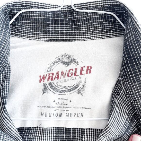 Wrangler Mens Premium Long Sleeve Shirt Button Down Plaid Black White Medium - Picture 4 of 7